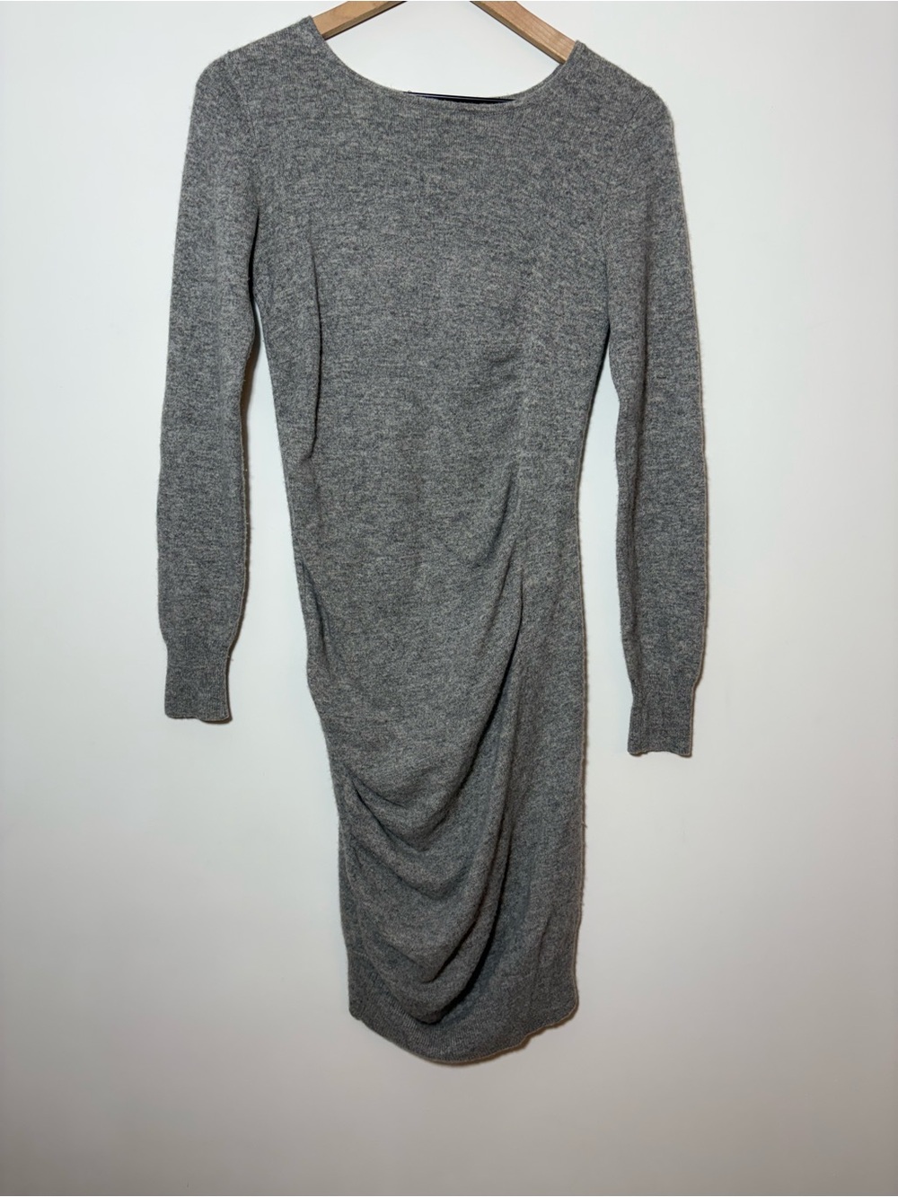 Black goat Cashmere Dress Gray Gathered Waist Knee Length Sweater Dress Sz Small